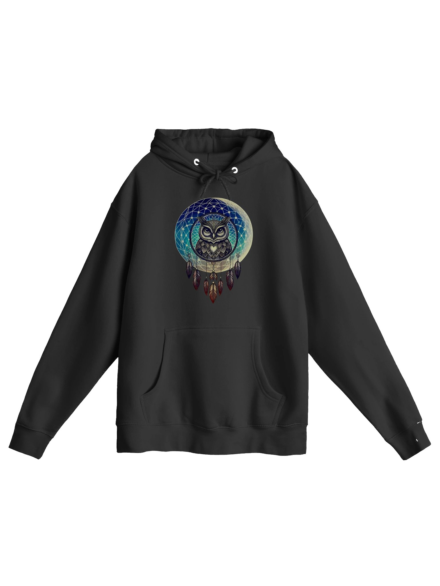 🌙 Lunar Owl Dreamcatcher Hoodie– Mystical Moon & Feathers Design | Celestial Boho Spirit Animal Premium Pullover product image (13)