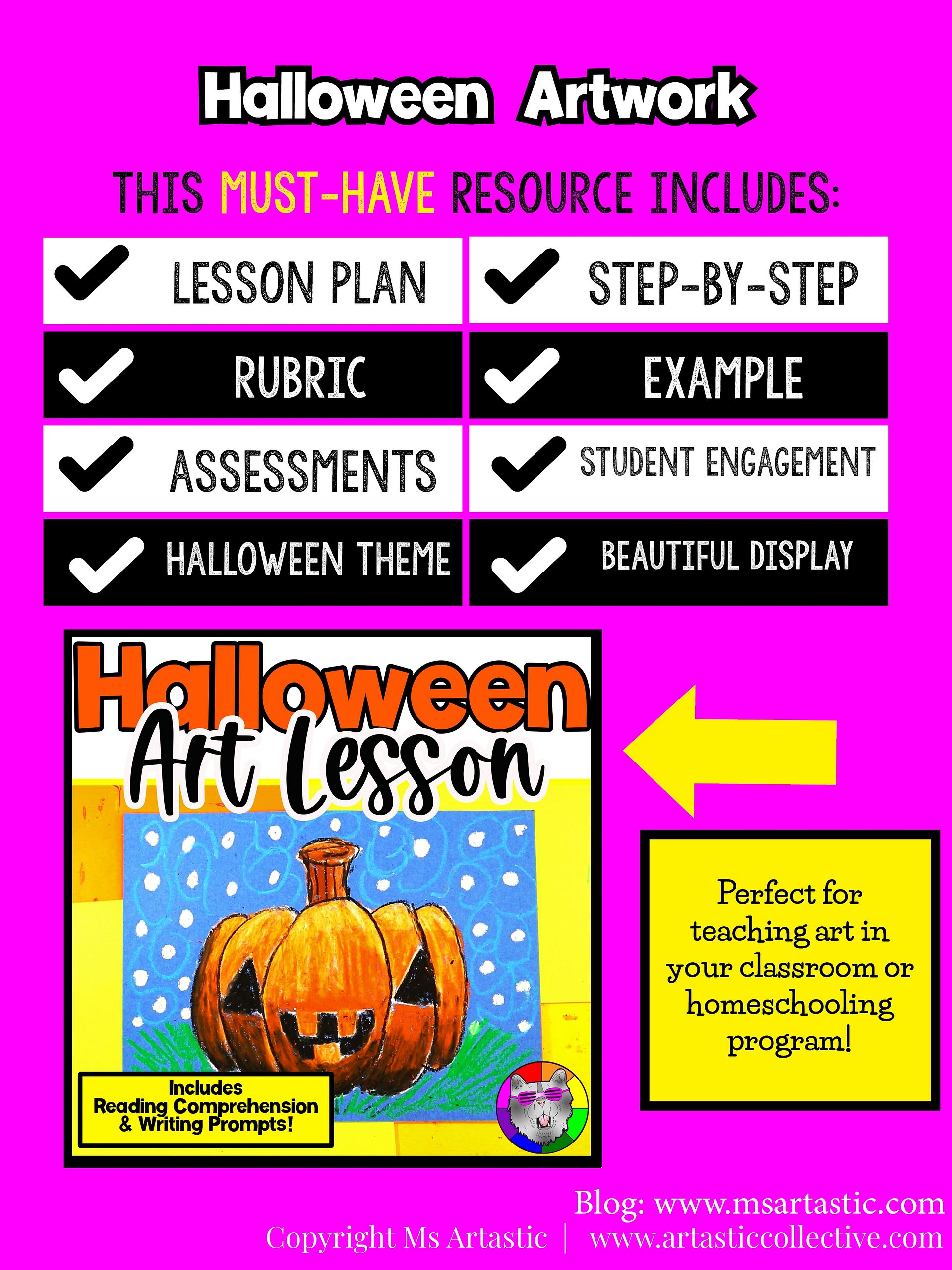 Halloween Jack-O’-Lantern Art Lesson with Reading, Writing & Step-by-Step Tutorial (Grades 1–4) product image (5)
