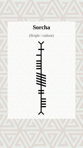 Ogham Word of the Day:Sorcha 
Explore more Ogham: The Ancient Irish 'Tree Alphabet' , 
Medieval history and linguistics at Og...