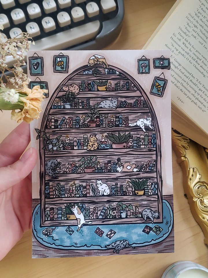 Cat Bookshelf - Art Print product image (1)
