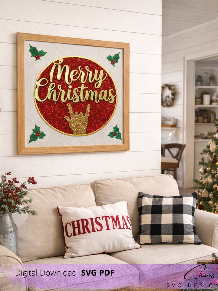 3D ASL Merry Christmas SVG Layered Shadow Box Design product image (1)