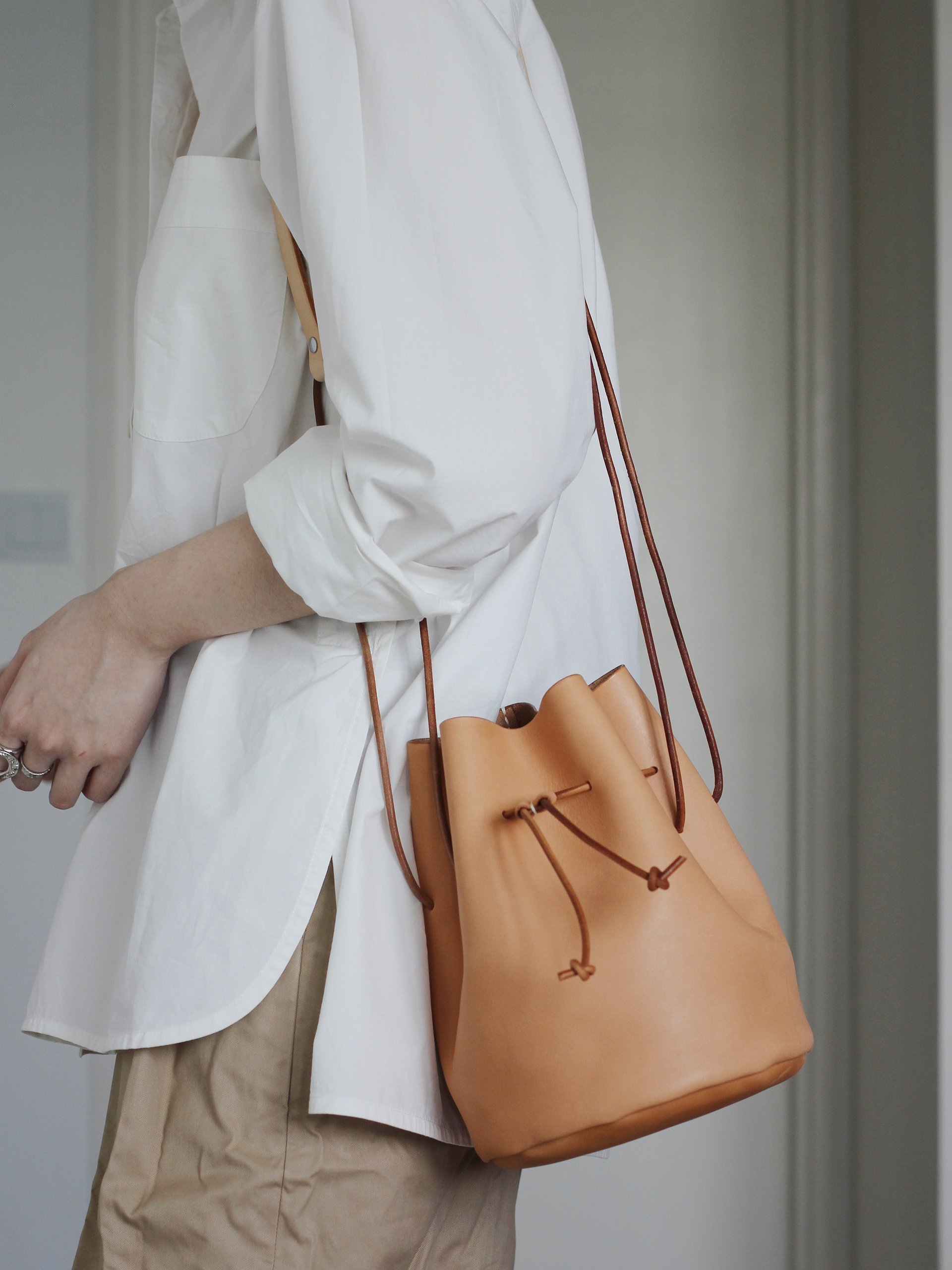 Vegetable Tanned Leather Drawstring Bucket Bag - Small product image (5)