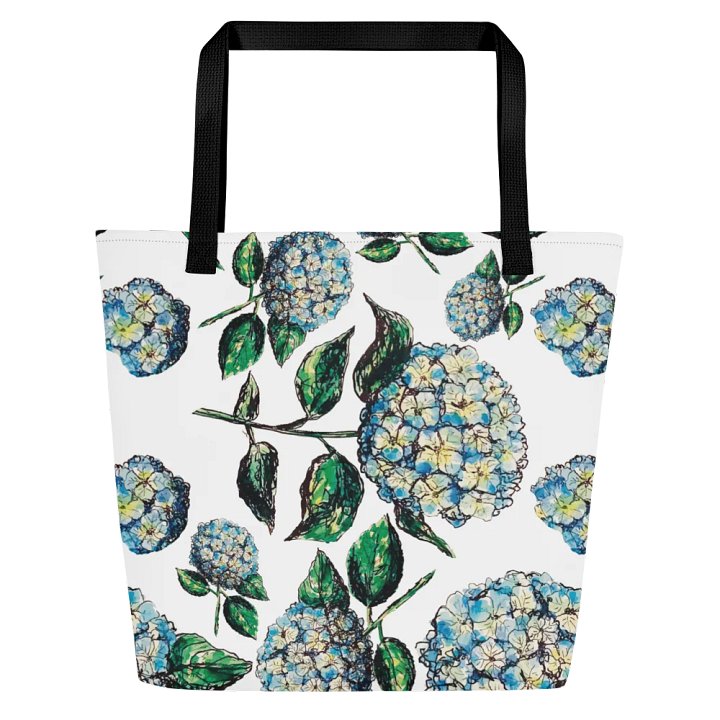 Blue Hydrangeas | Classic Coastal Florals on White | Tote Bag | by Monique Faella Designs™ product image (1)