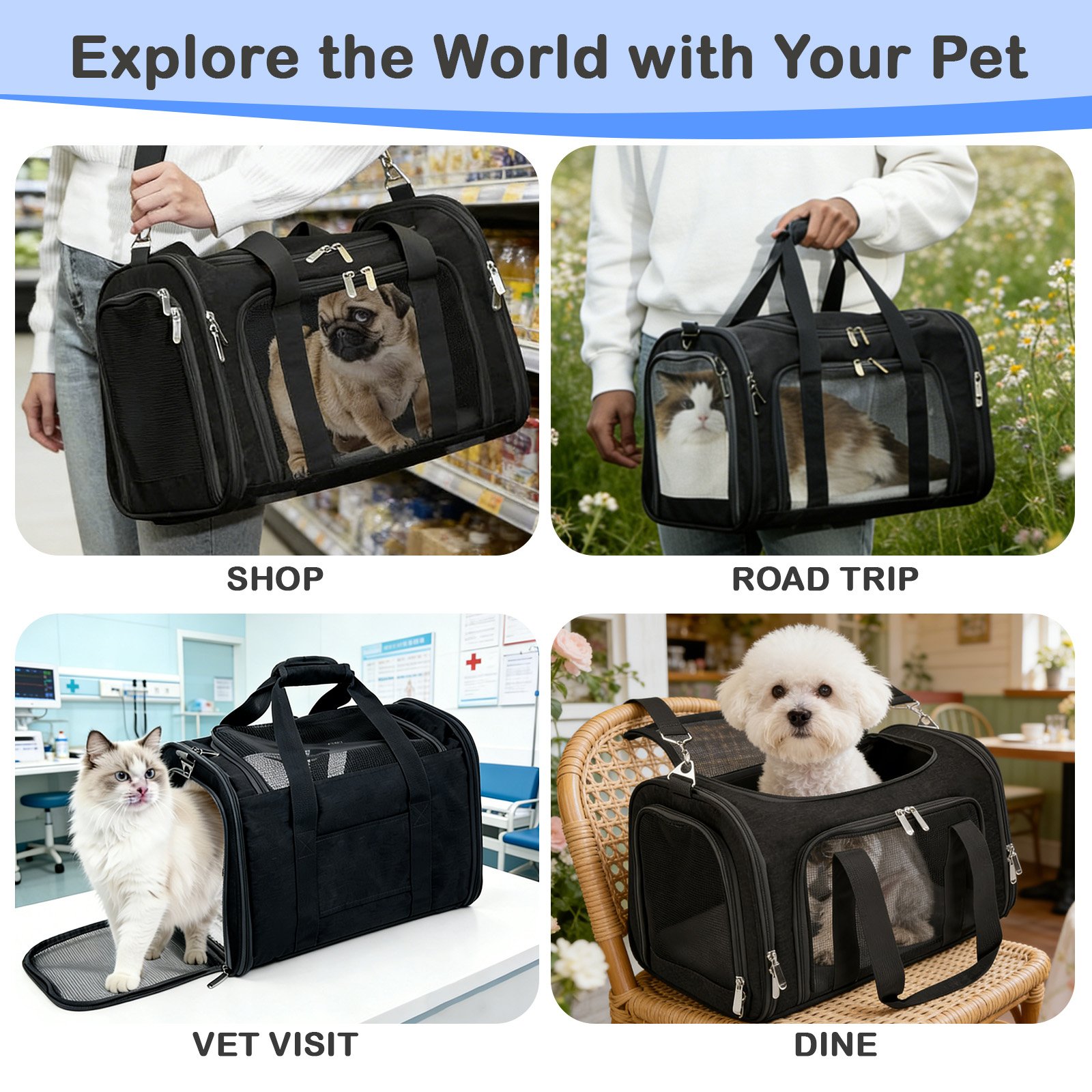 Cat Carriers Dog Carrier Pet Carrier For Small / Medium Cats Dogs Puppies (Up To 15lbs),Small Dog Carrier Soft Sided, Collapsible Waterproof Travel Puppy Carrier -Black product image (8)