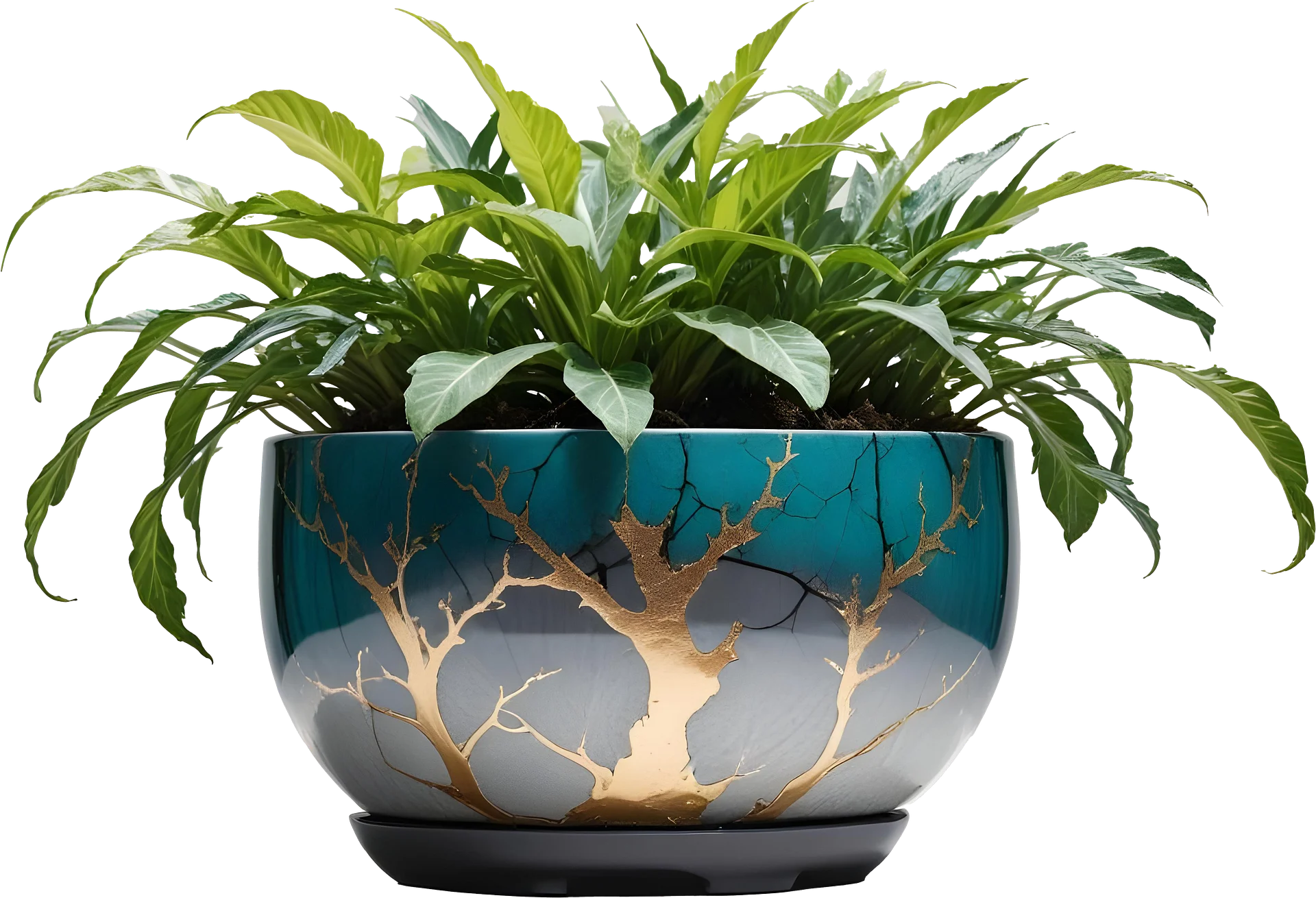 Kintsugi Tranquility – Planter with Vibrant Foliage PNG product image (1)