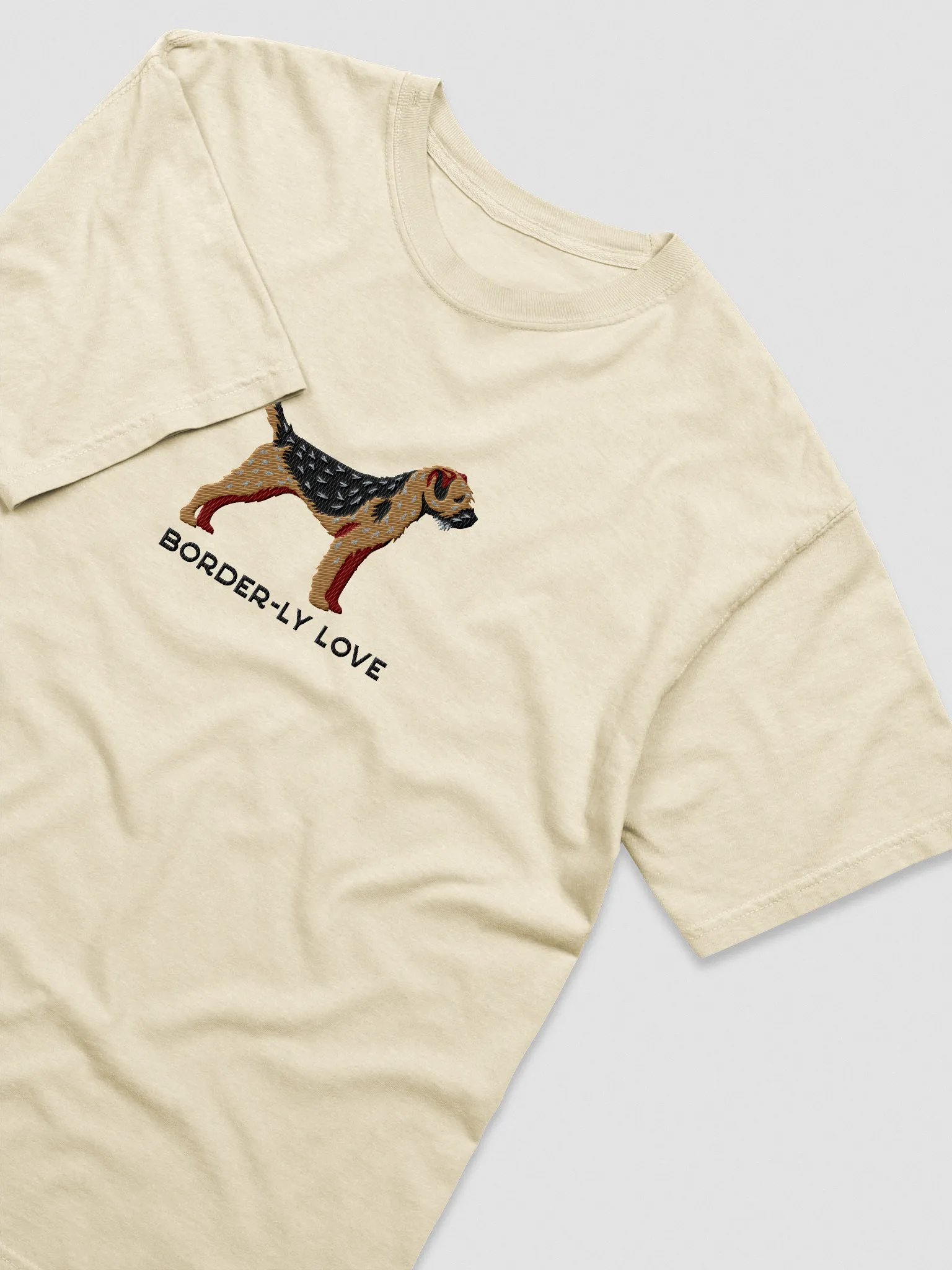 Border-ly Love T-Shirt(Embroidered) of a Border Terrier(Black & Tan) product image (6)