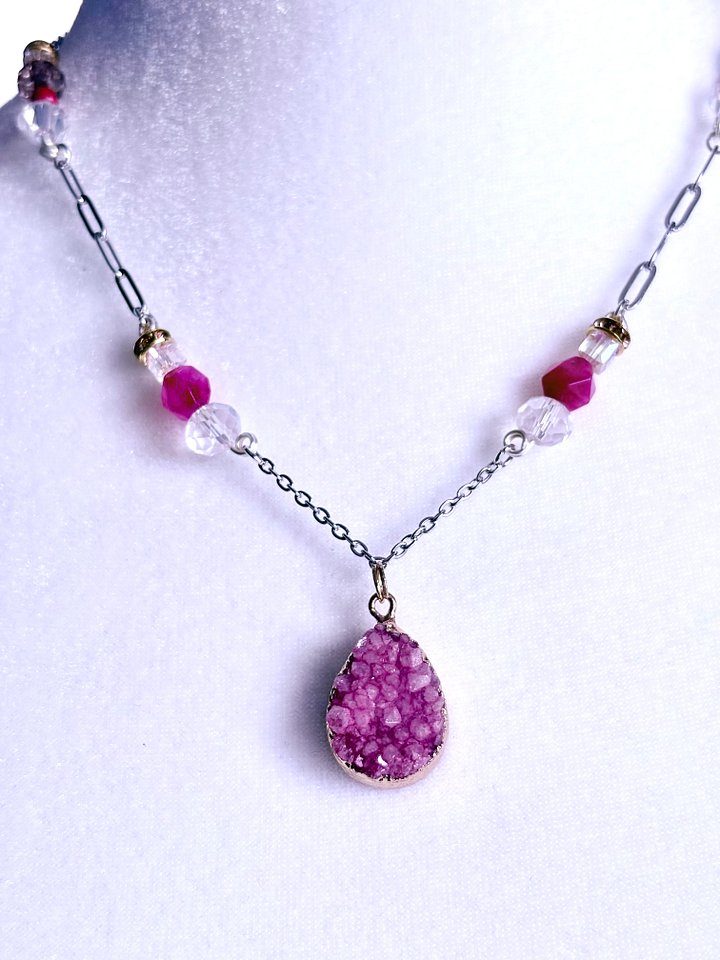 MFD-00186 | Beach Rose Druzy Pendant Necklace | Handmade Glass Beaded Jewelry | Monique Faella Designs™ product image (1)