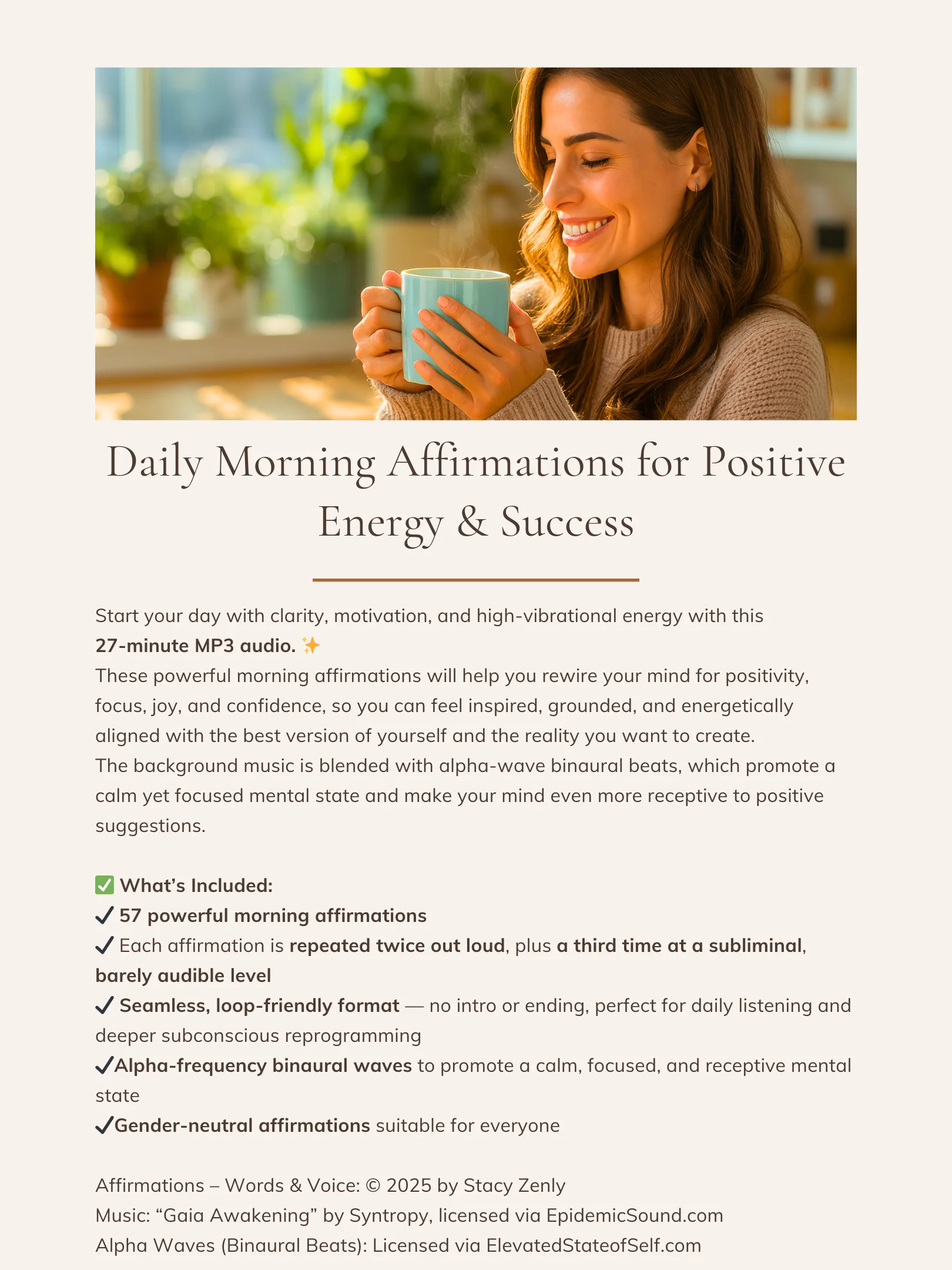 Daily Morning Affirmations for Positive Energy & Success | MP3 download product image (2)