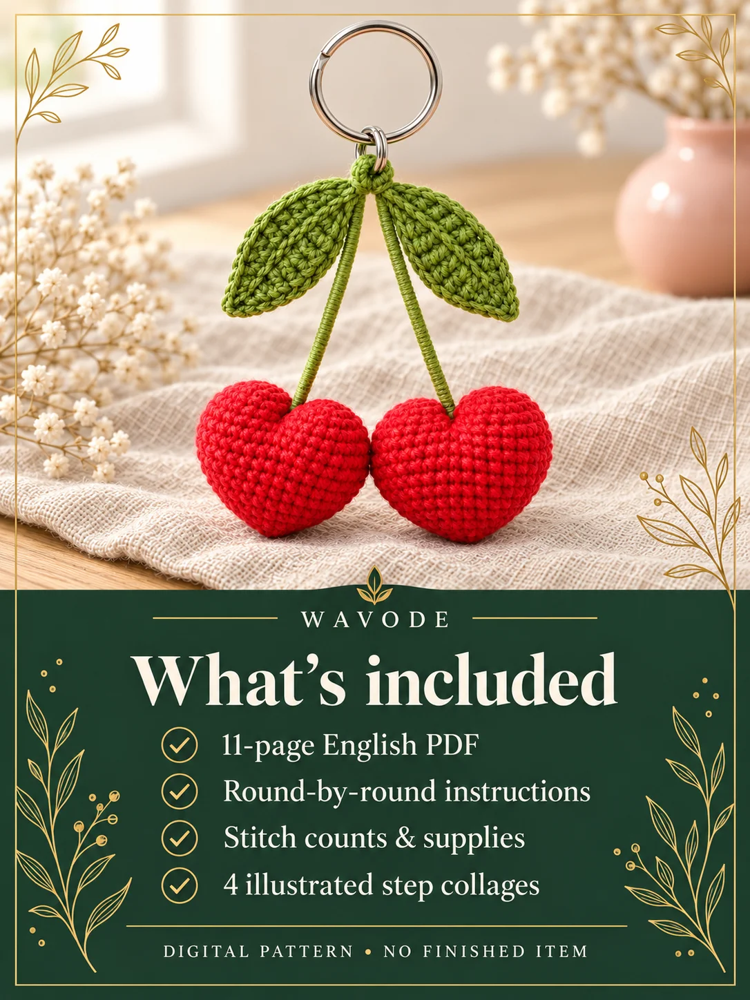 Cherry Heart Keychain · Crochet PDF Pattern product image (4)