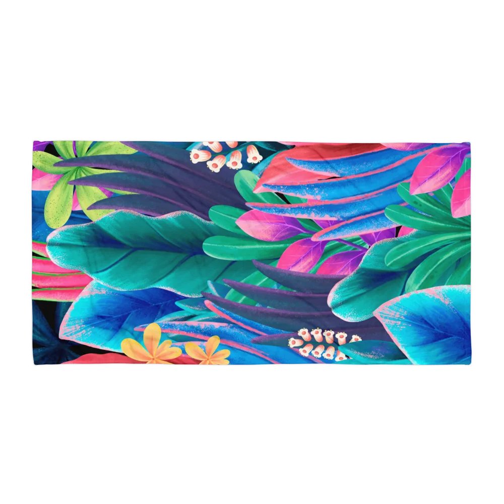NEON JUNGLE BEACH TOWEL – 30"x60", COTTON TERRY BACK, VIBRANT TROPICAL FOLIAGE PRINT product image (1)