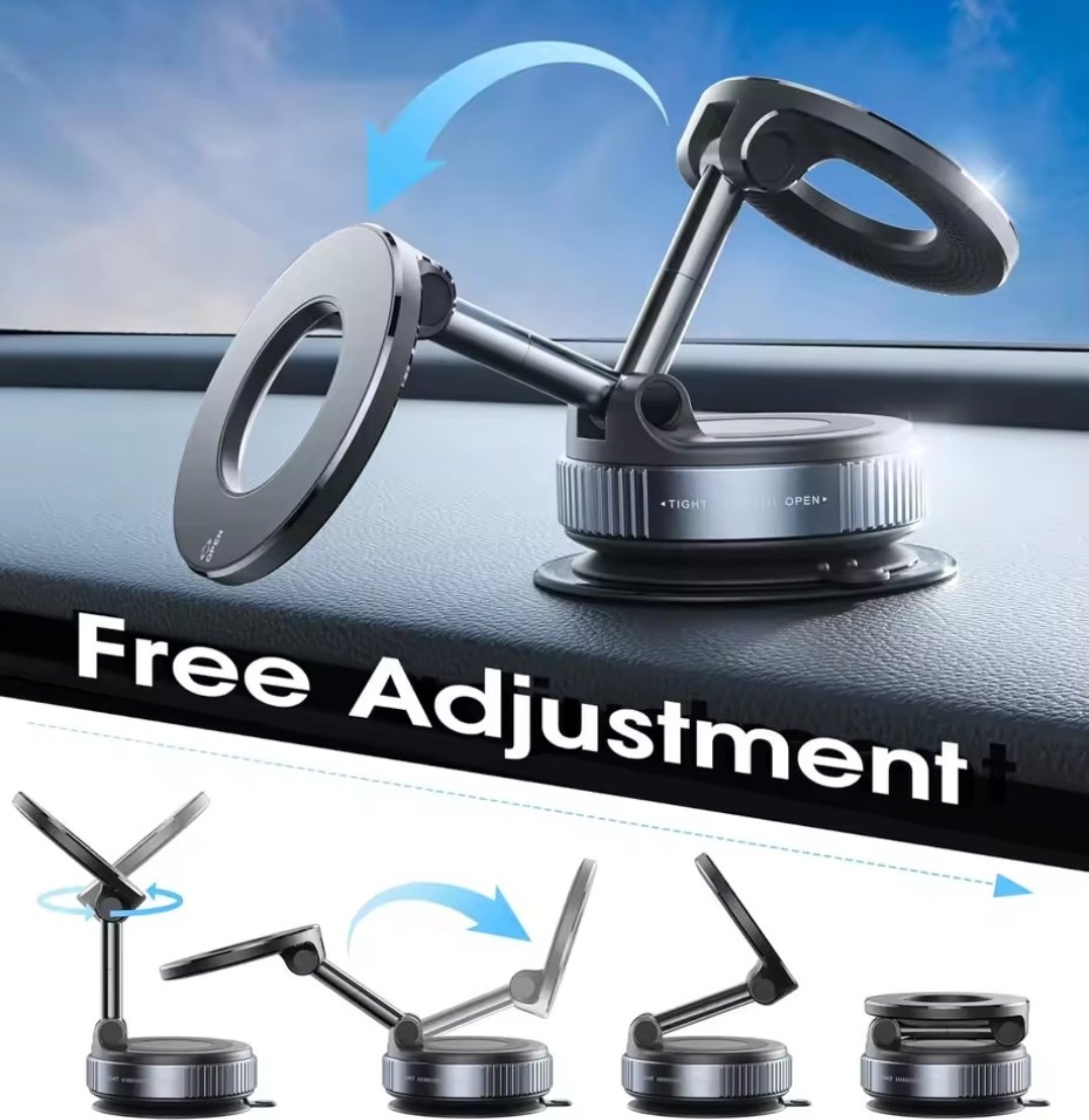 Magnetic Car Phone Holder 360° for iPhone – Vacuum Suction Cup Mount, Foldable Cell Phone Stand, Strong Magnet Car Mount Compatible with iPhone MagSafe Case product image (3)