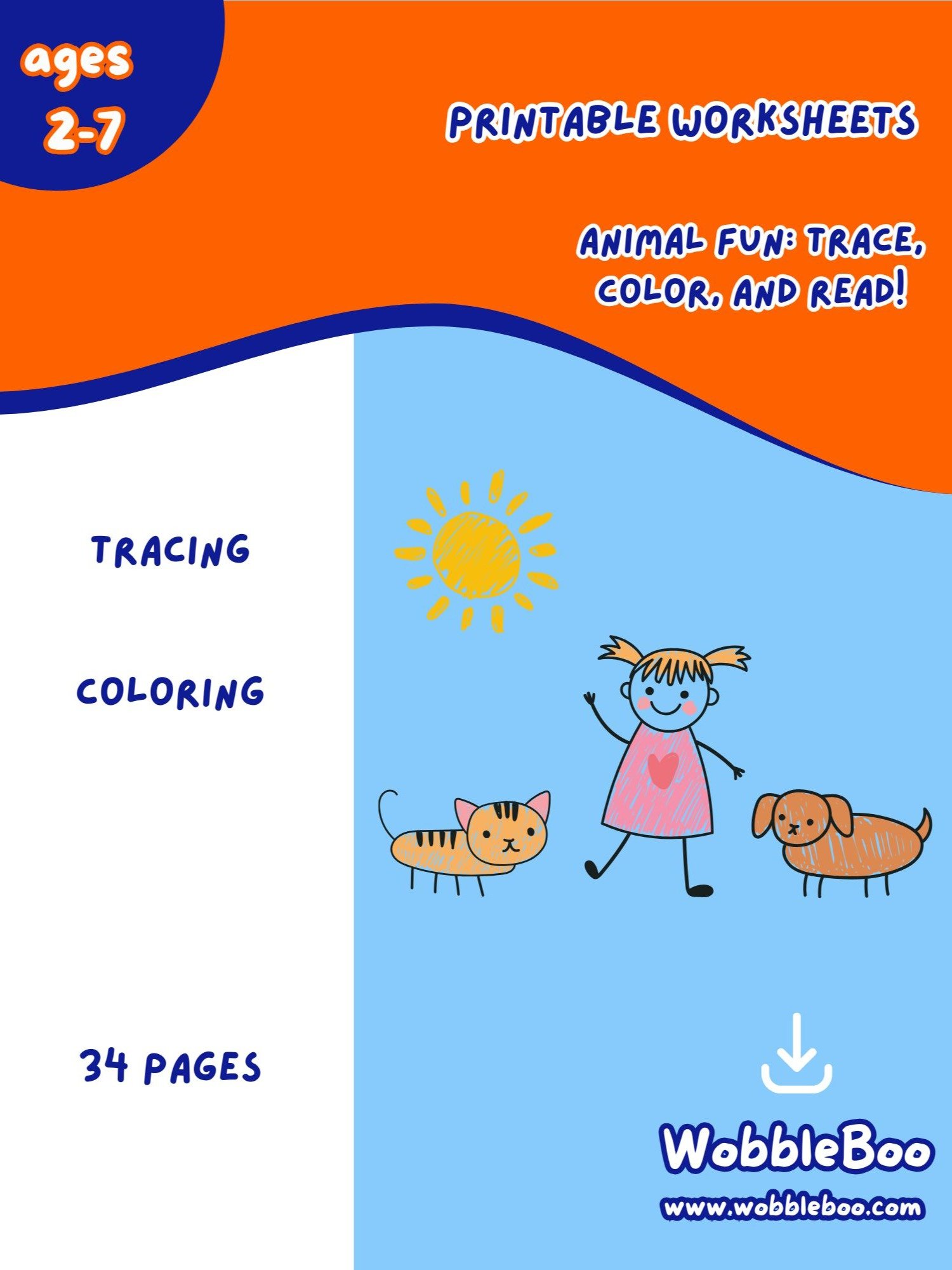 Printable Worksheets: Animal Fun – Trace, Color, and Read product image (1)