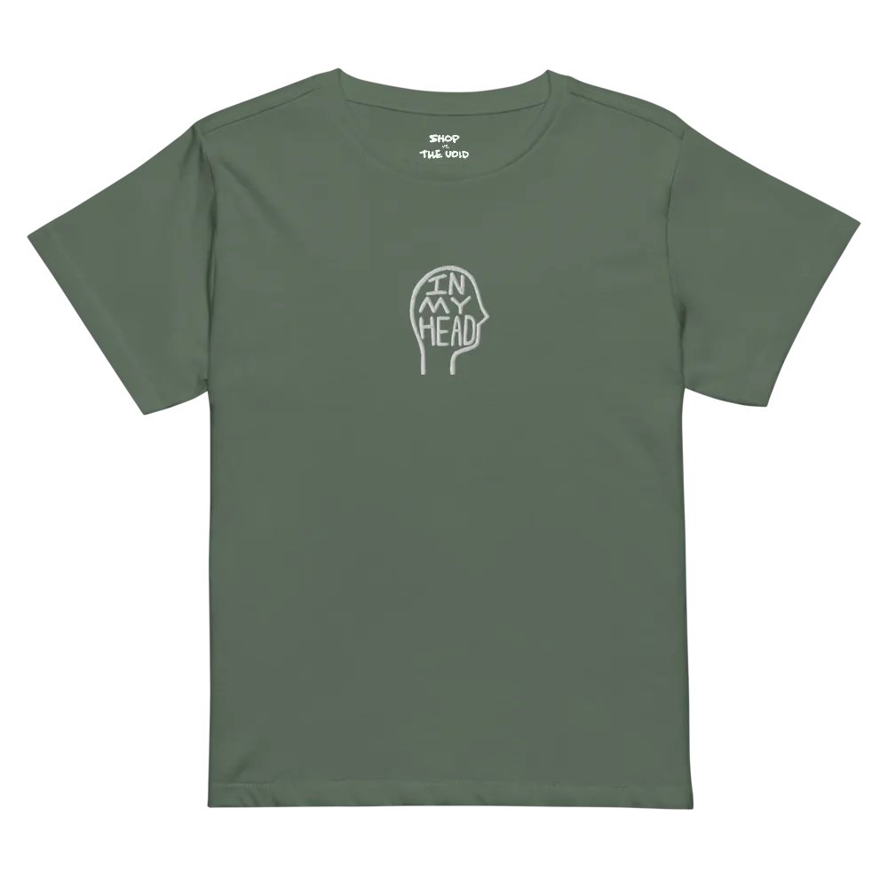 In My Head (white) embroidered waist length t-shirt product image (16)