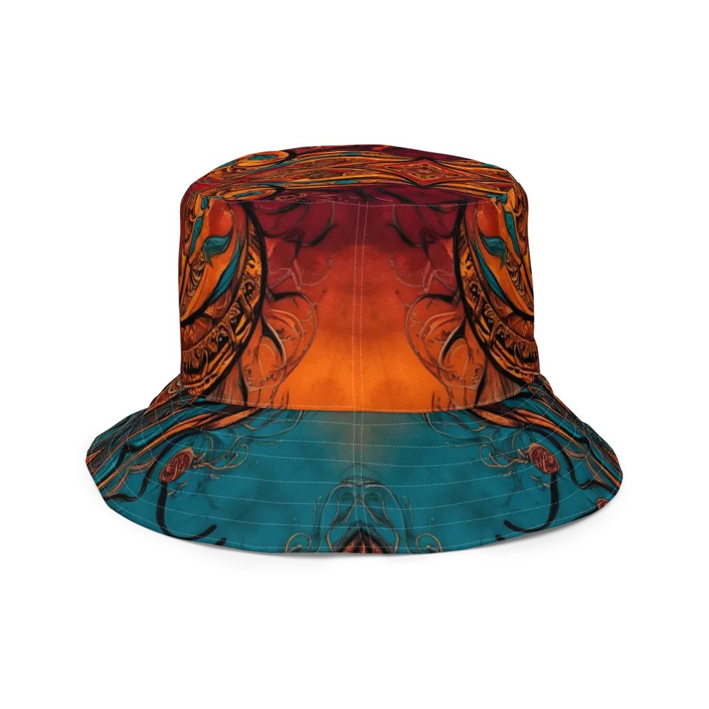 Reversible Burnt Orange & Teal Mandala Inspired Painted Bucket Hat product image (12)