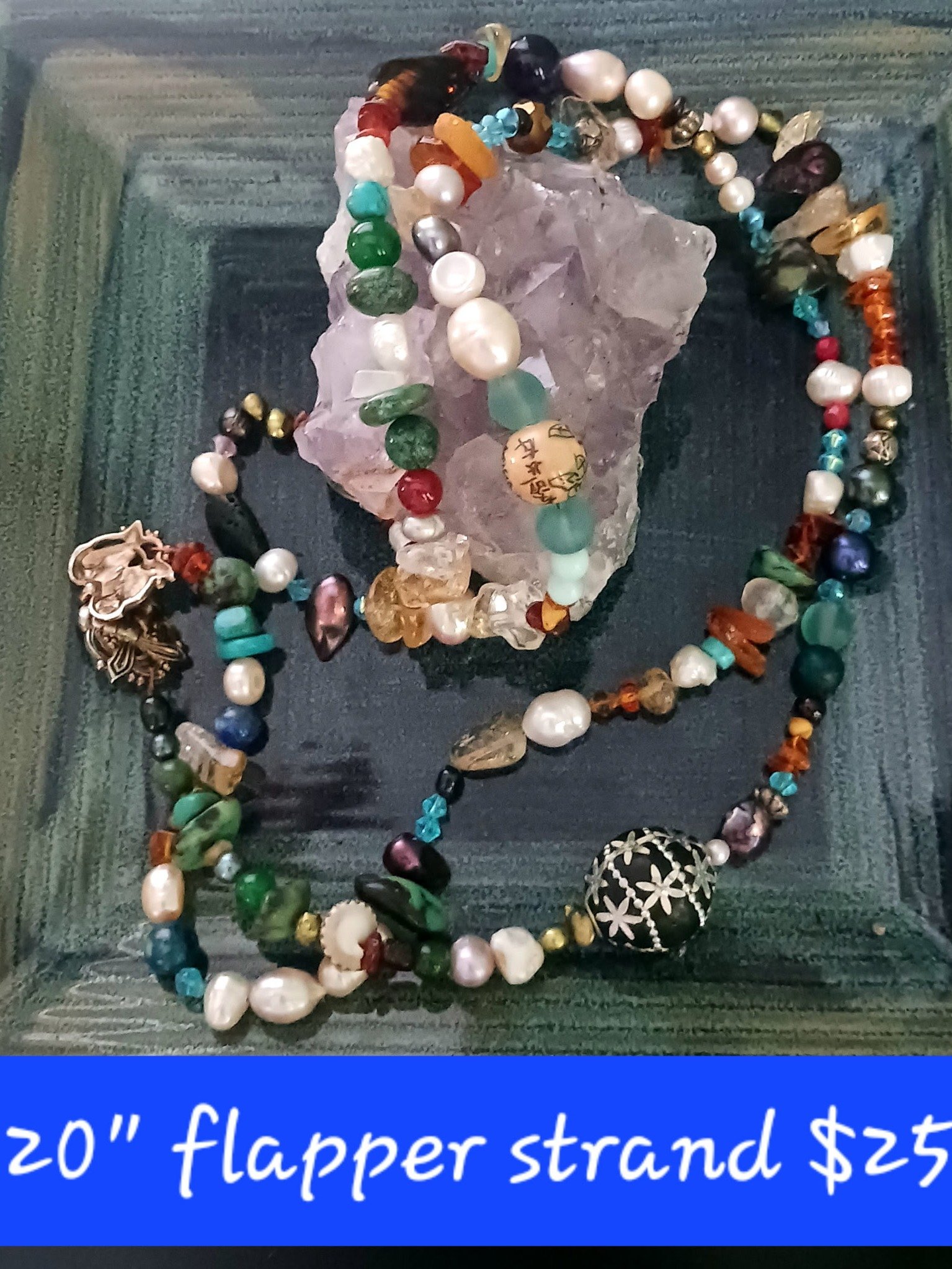 Handmade Flapper Beaded Strand Necklace Mixed Gemstone Pearl product image (2)