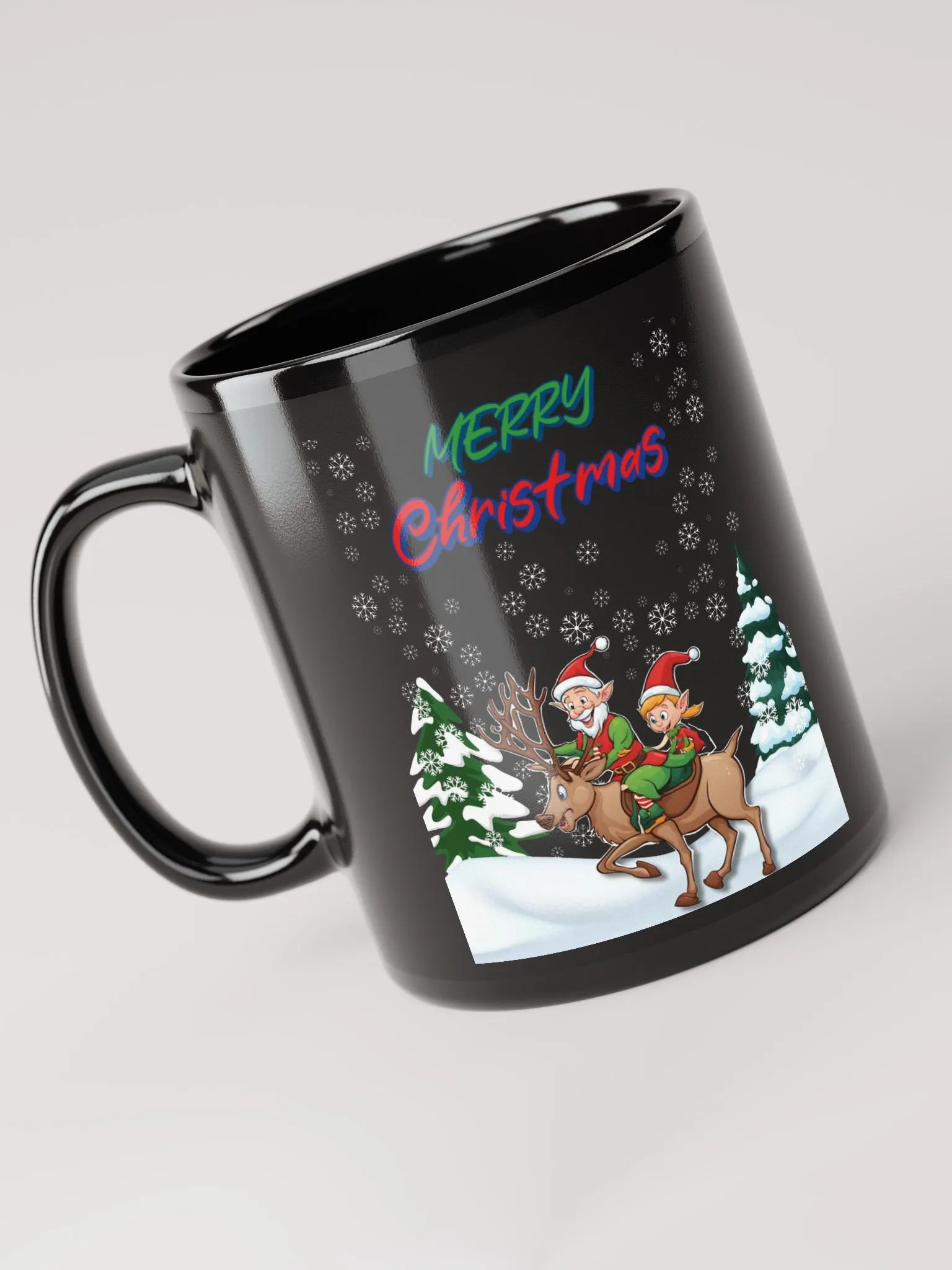 Santa Elves Riding A Reindeer Black Mug product image (5)