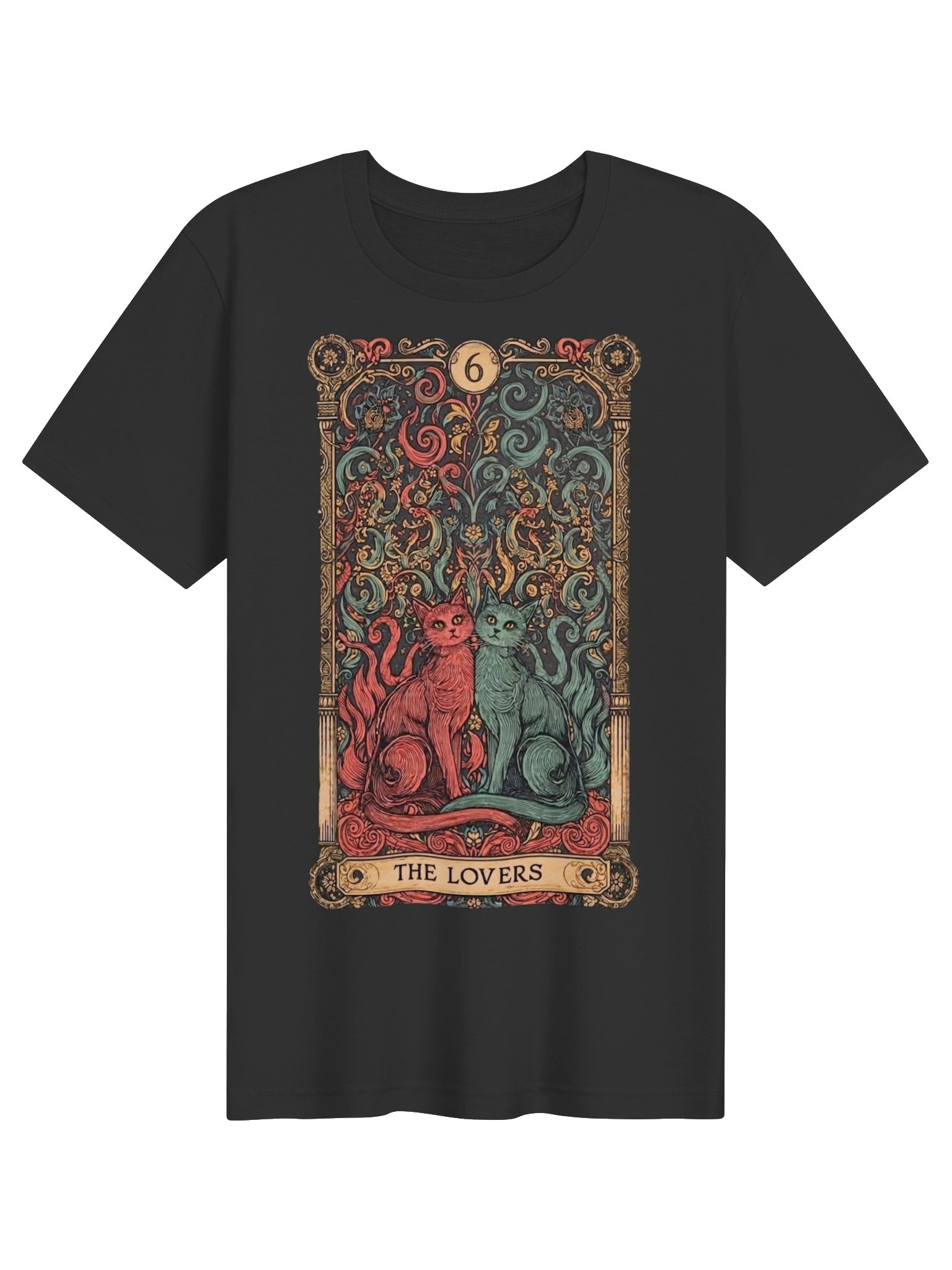 Cat Tarot Shirt, The Lovers Tarot Card Tee, Mystical Cat Graphic product image (2)