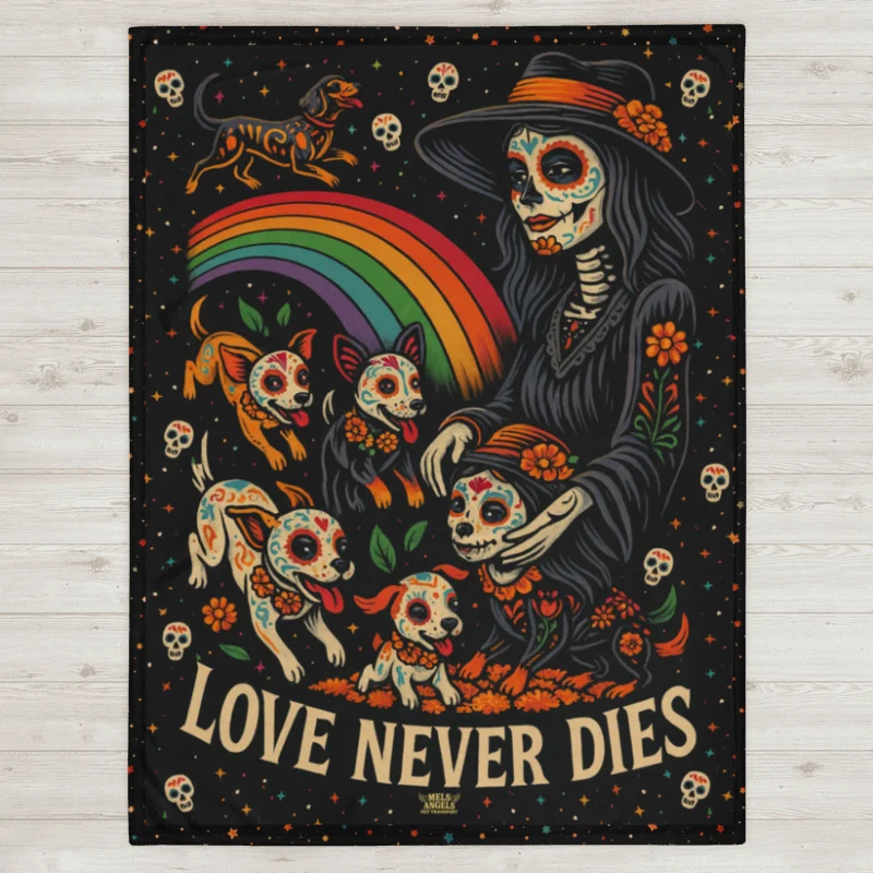 Love Never Dies – Day of the Dead Dog Blanket | Calavera Pet Art Throw product image (5)