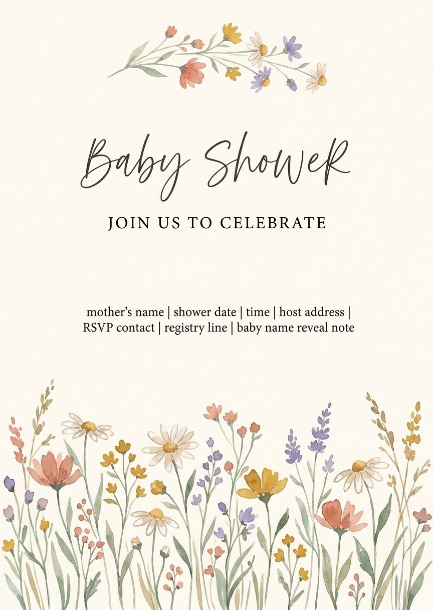 Wildflower Baby Shower Invitation Template, Editable Canva Invite, Floral Gender Neutral Baby Shower Invitation, Printable Download product image (2)