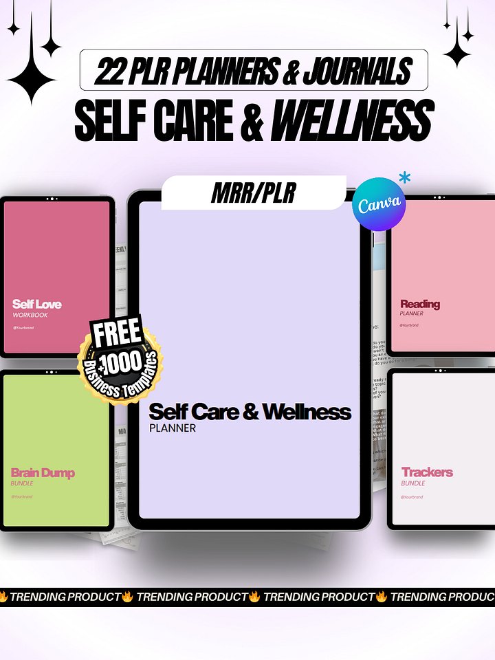 22 Self Care & Wellness Digital Planners Bundle | MRR PLR Bundle product image (1)