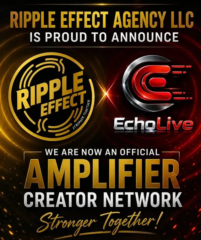 Ripple Effect Agency is proud to announce we are now active on 3 platforms! Apply at Rippleeffectagency.com #creatornetwork #echolive #favorited #besuccessfuleverywhere