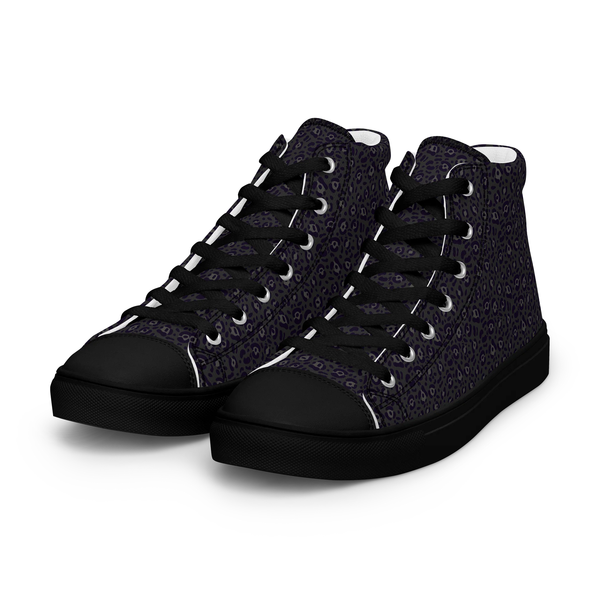 Black Leopard Print Women's High Top Canvas Shoes product image (9)