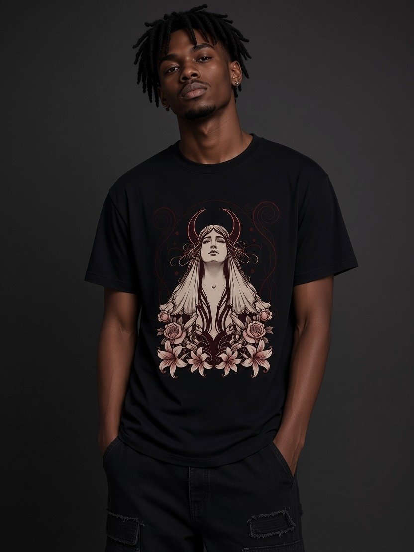 Midnight Veil Crescent Goddess T-Shirt product image (3)