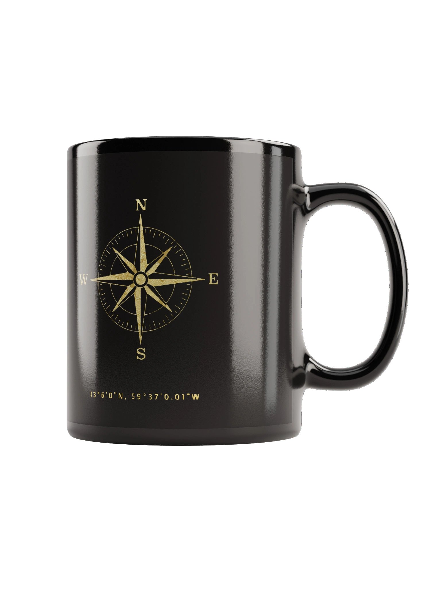 Compass - Barbados - Vintage Gold | Black Glossy Mug product image (4)