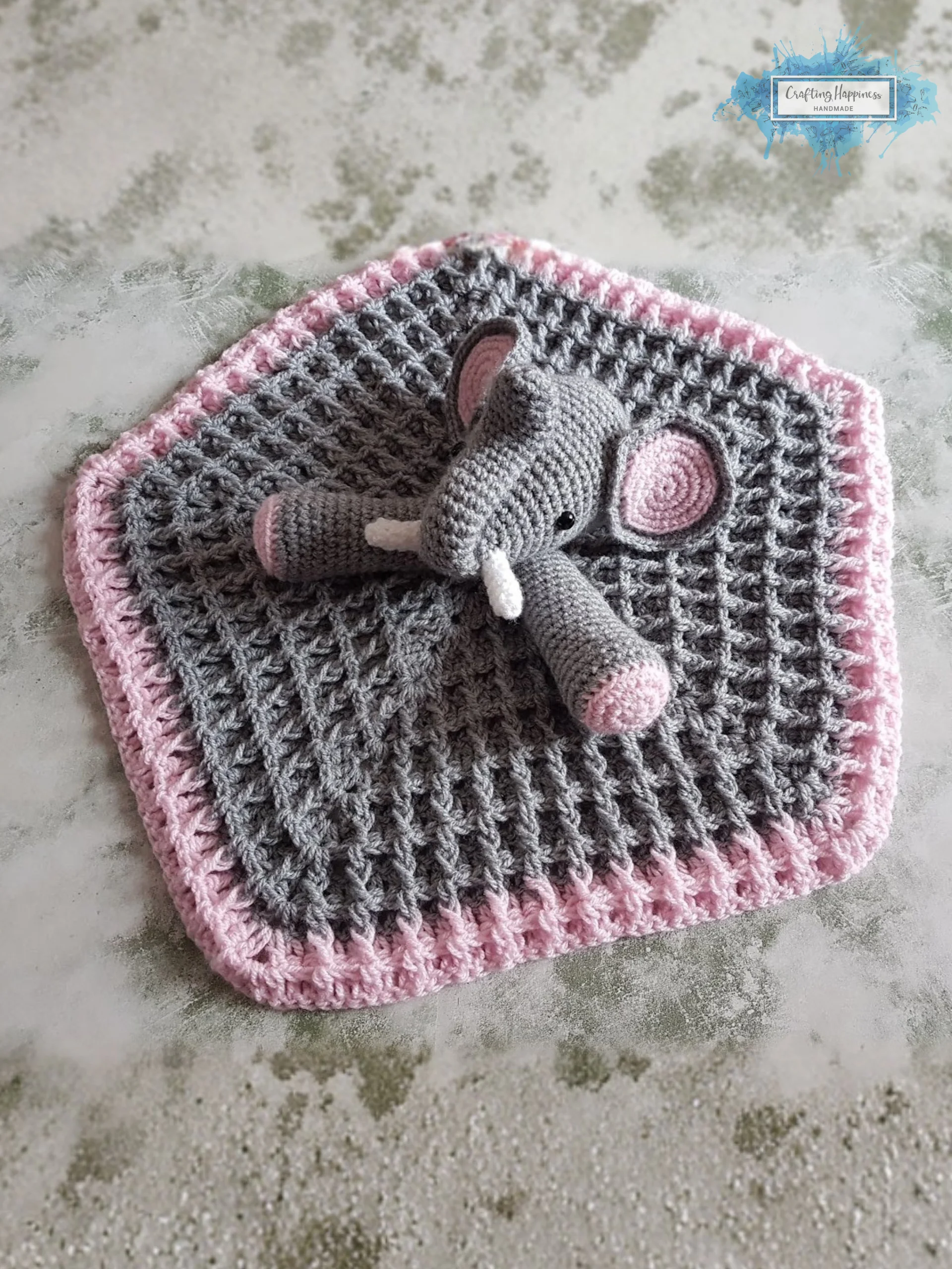 Crochet Elephant Lovey Pattern, Waffle or Granny Stitch PDF Pattern - Crafting Happiness product image (3)