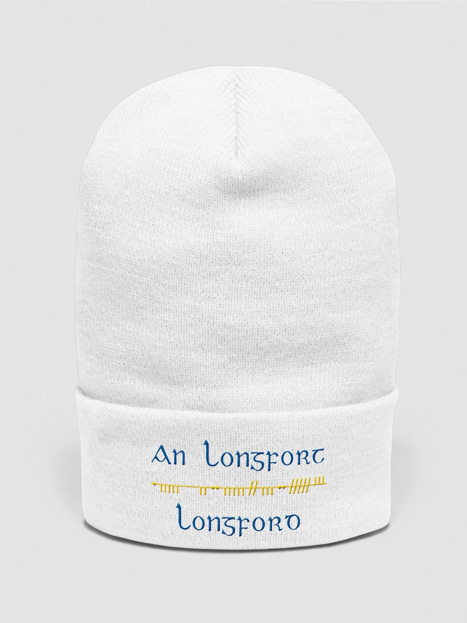 Longford/An Longfort Scholastic style Ogham Ogham, blue and gold, embroidered Cuffed Beanie product image (34)