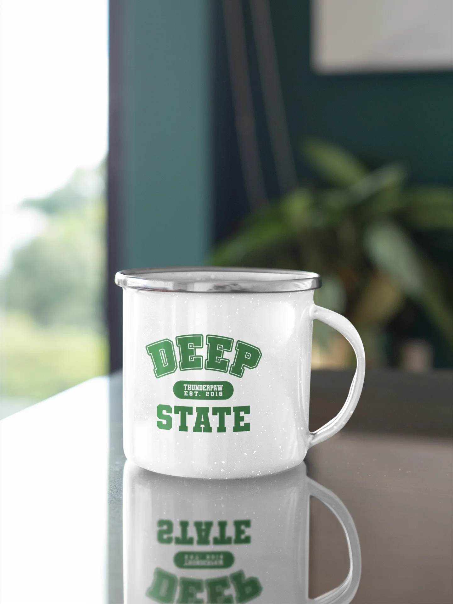 Deep State Varsity Enamel Mug product image (1)