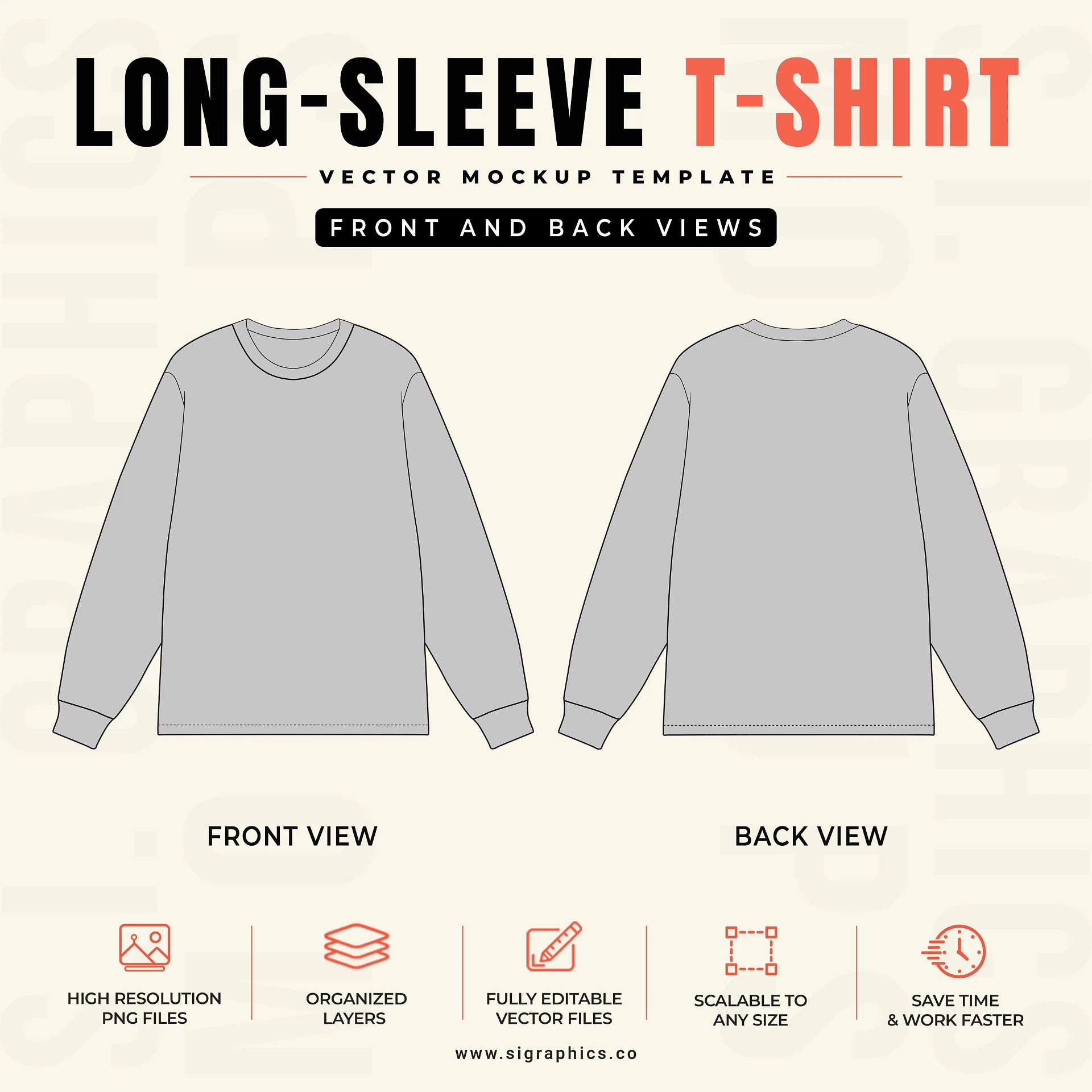 Long-Sleeve T-Shirt Vector Mockup Template – Front & Back Flats product image (2)