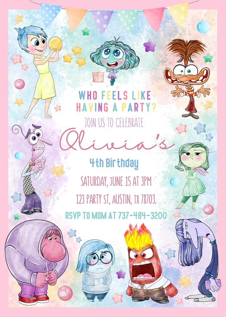 Editable Canva Template: Inside Out 2 Emotions Adventure Birthday Invitation - Joyful Inside Out Theme product image (2)