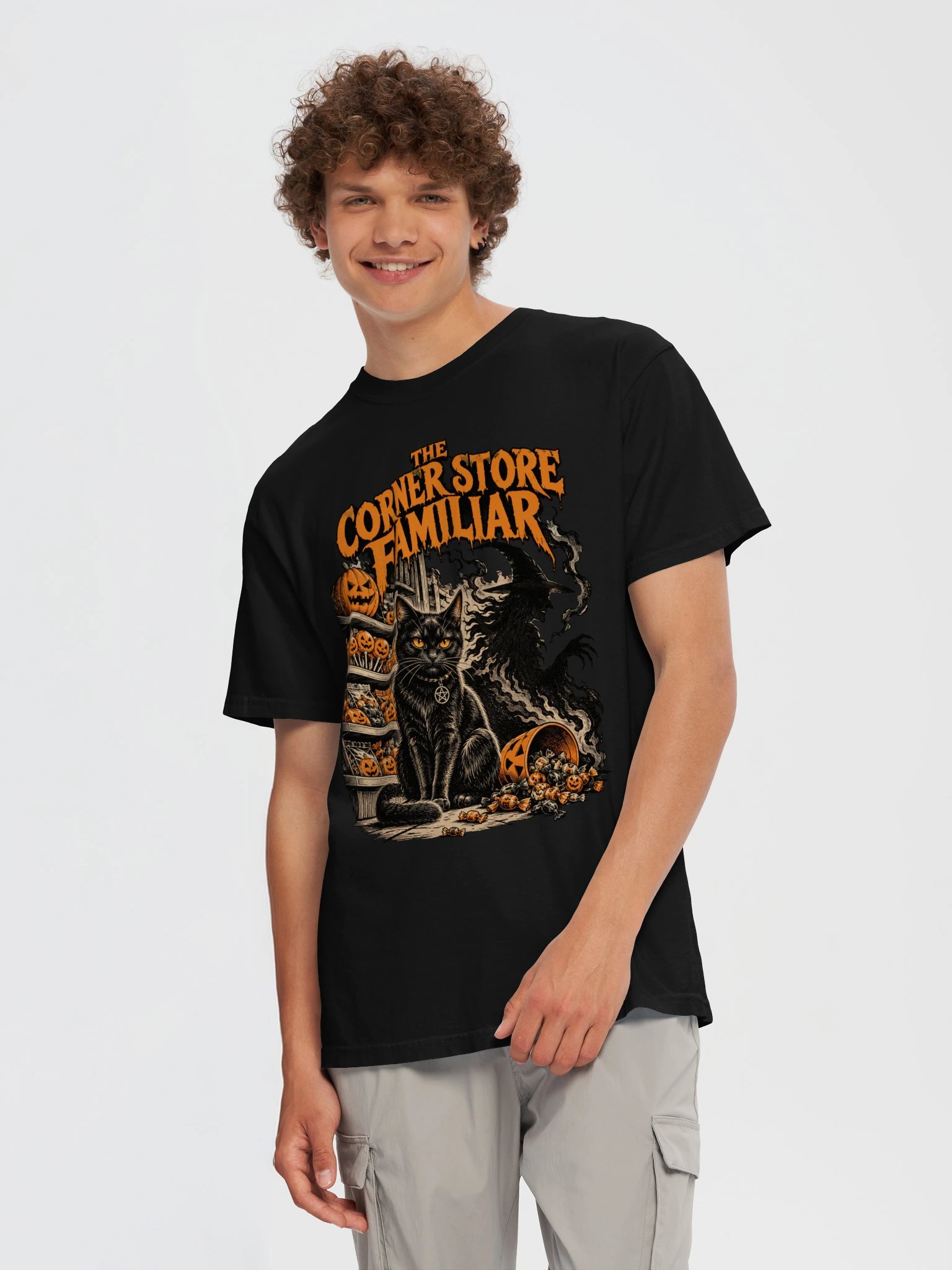 The Corner Store Familiar — Halloween Black Cat Witch T-Shirt product image (5)