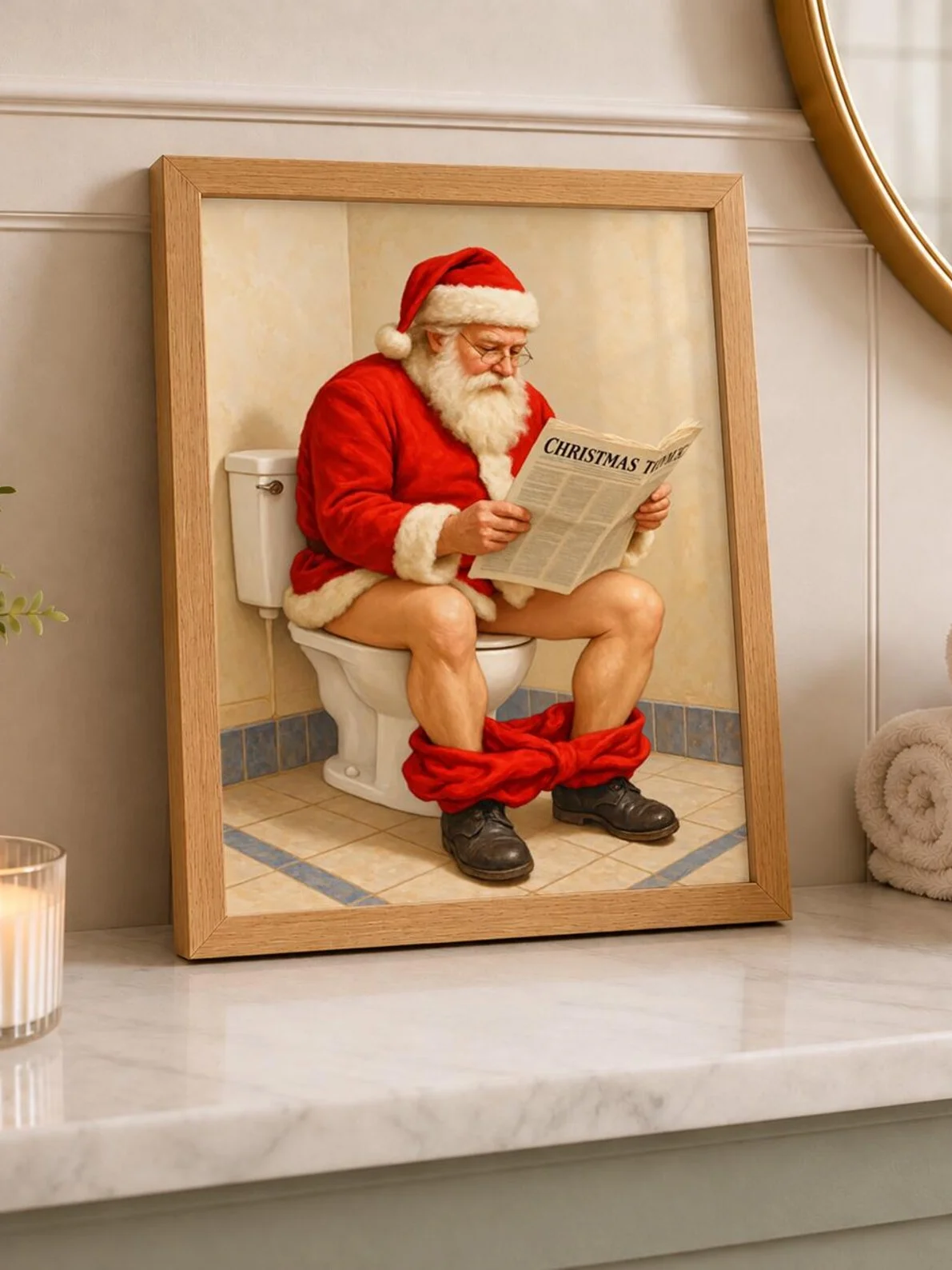 Funny Santa Toilet Print, Christmas Bathroom Wall Art, Reading Newspaper Poster, Quirky Winter Holiday Decor, Printable Gift for Powder Room product image (6)