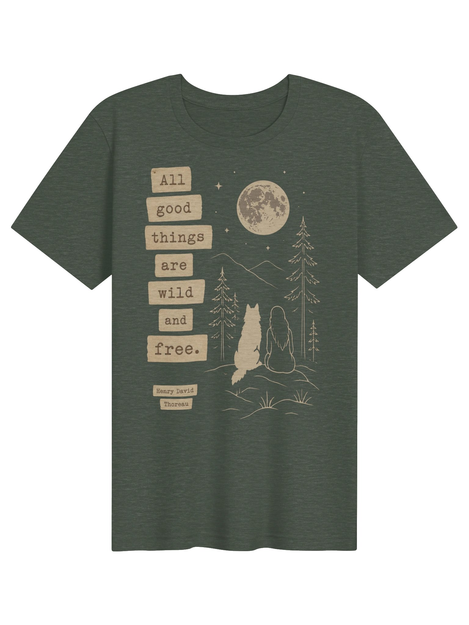 Henry David Thoreau Wild and Free Nature Shirt, Woman & Wolf Full Moon Graphic product image (2)