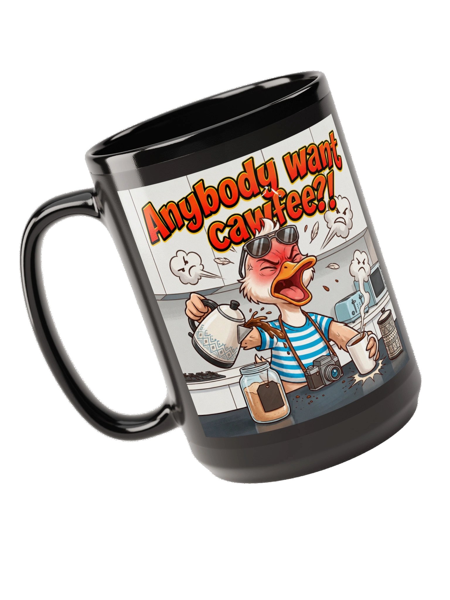 DuckTravels® “Anybody Want Cawfee?!” Black Glossy Mug – 15 oz product image (5)