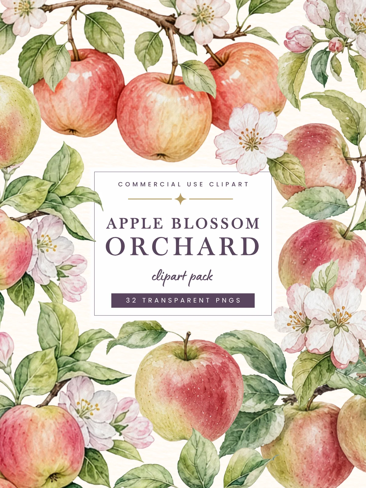 Apple Blossom Orchard Watercolor Botanical Clipart Pack product image (1)
