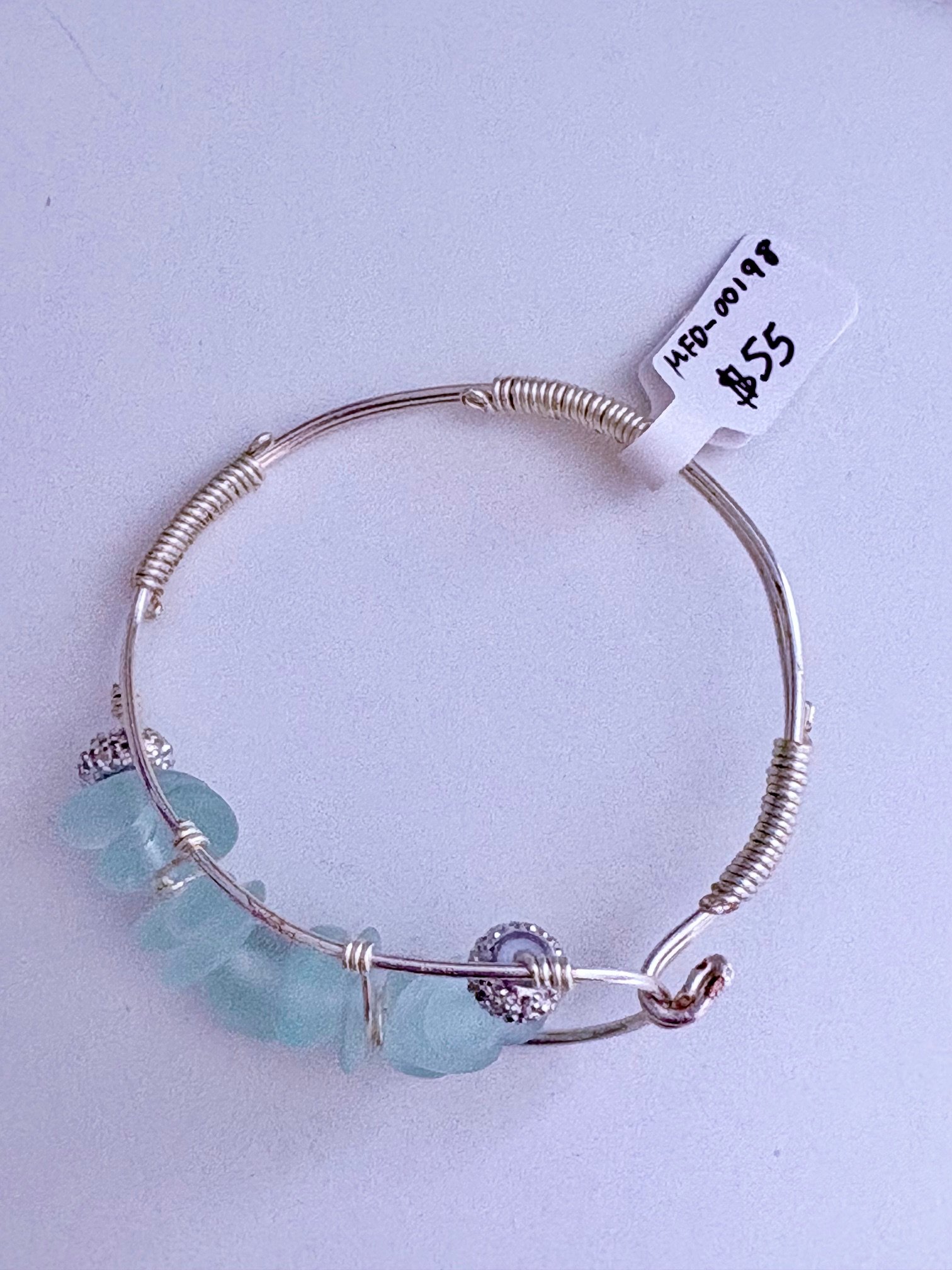 MFD-00198 | Seafoam Pebble Tide Bracelet | Wire-Wrapped Sea Glass | Handmade 6.75" Coastal Charm by Monique Faella Designs™ product image (6)