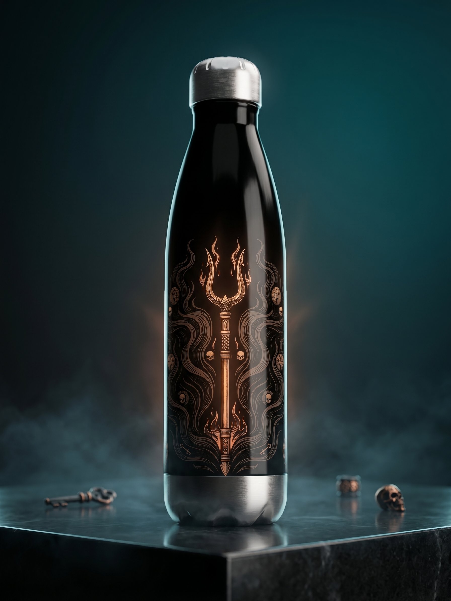 Hades Bident Stainless Steel Water Bottle – Greek Mythology Underworld Flame Design product image (1)