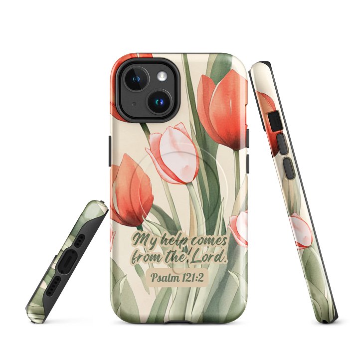 My Help comes from the Lord Psalm 121:2, Tough MagSafe® iPhone®Magnetic Case Scripture, Sunflower Bible Verse, iPhone 14, 15, 16, 17, Pro, Pro Max, Plus Cases. product image (1)