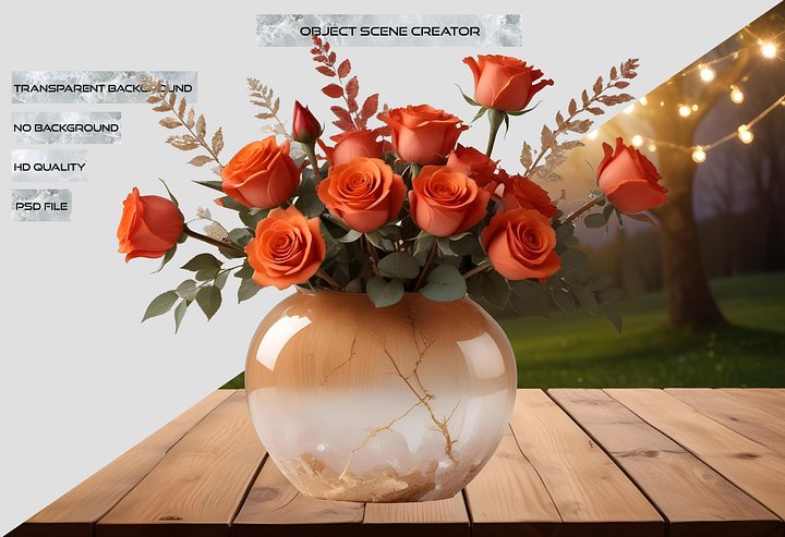 Golden Glow Vase with Orange Roses - PNG product image (2)