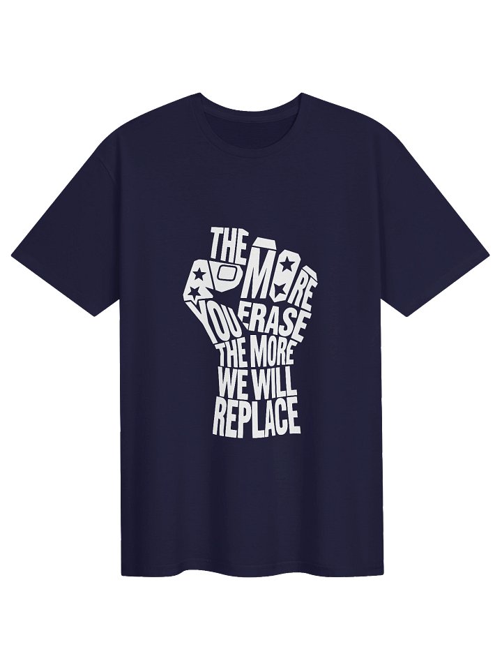 THE MORE YOU ERASE FIST Graphic T-Shirt White On Blue product image (1)