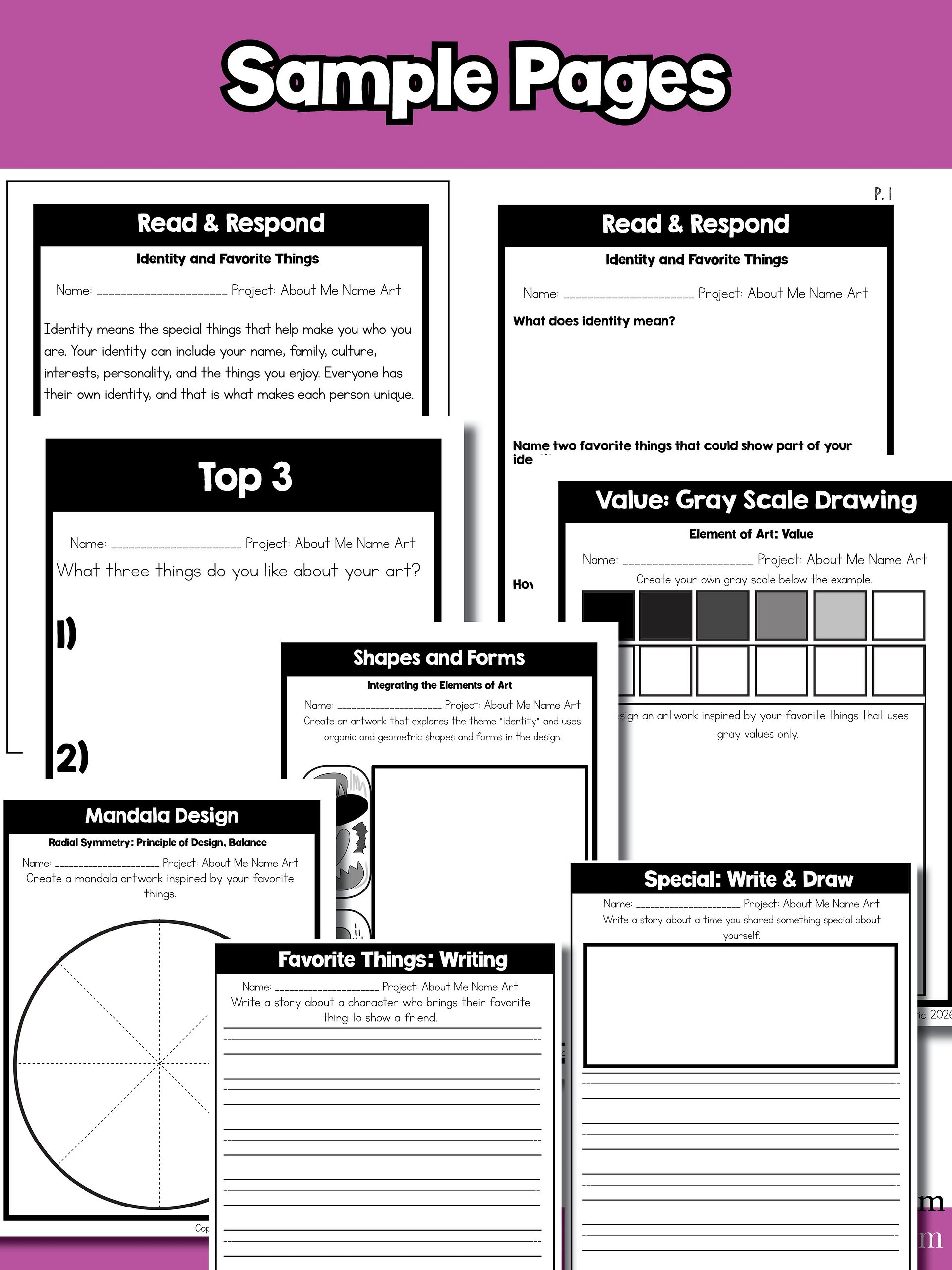 2nd Grade Back to School About Me Name Art Lesson Favorite Things Art Project product image (11)