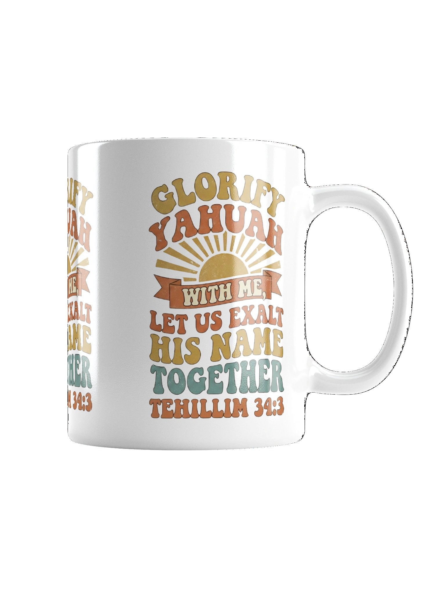 Glorify YAHUAH With Me Mug | Tehillim 34:3 Scripture Cup | White Glossy Ceramic product image (2)