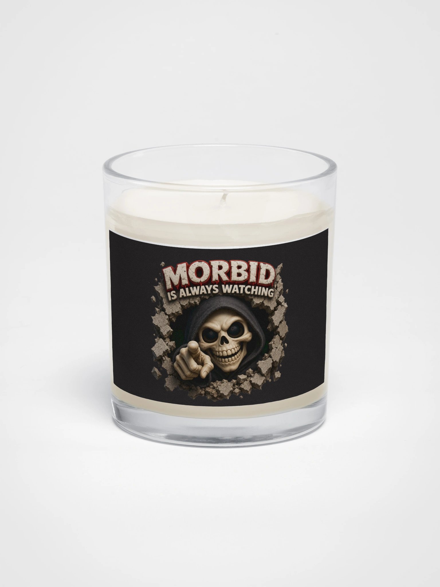 ''Morbid is Always Watching 2.0'' Soy Wax Candle In A Clear Glass Jar product image (1)