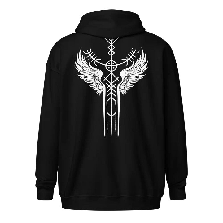 The Valkyrie Stave Heavy Zip Hoodie (white print) product image (1)