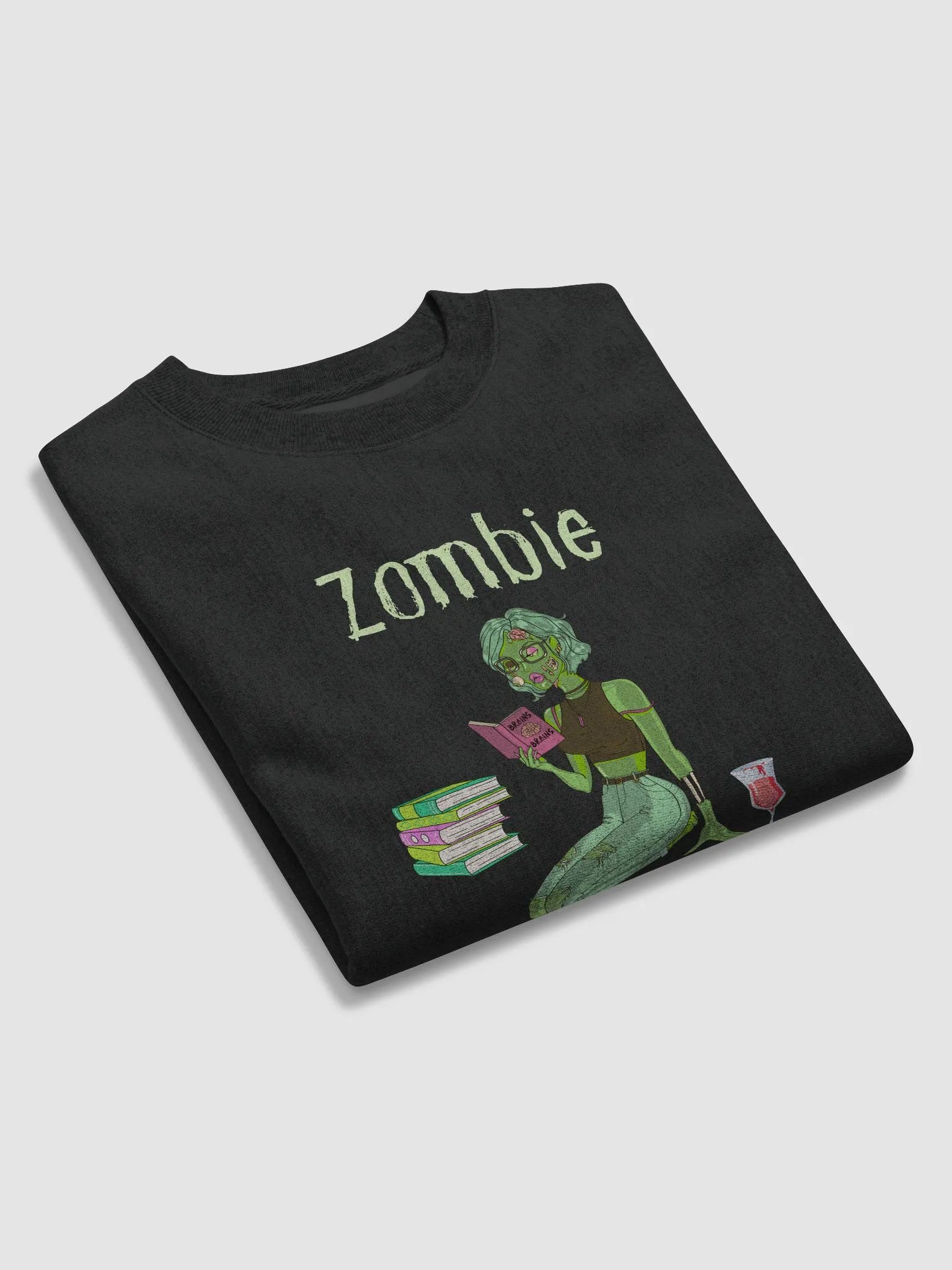 Zombie Book Lover Lady Black Sweatshirt product image (5)