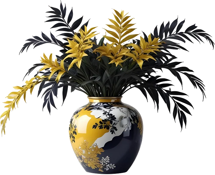 Chinese Porcelain Vase with Yellow Floral Arrangement PNG product image (1)