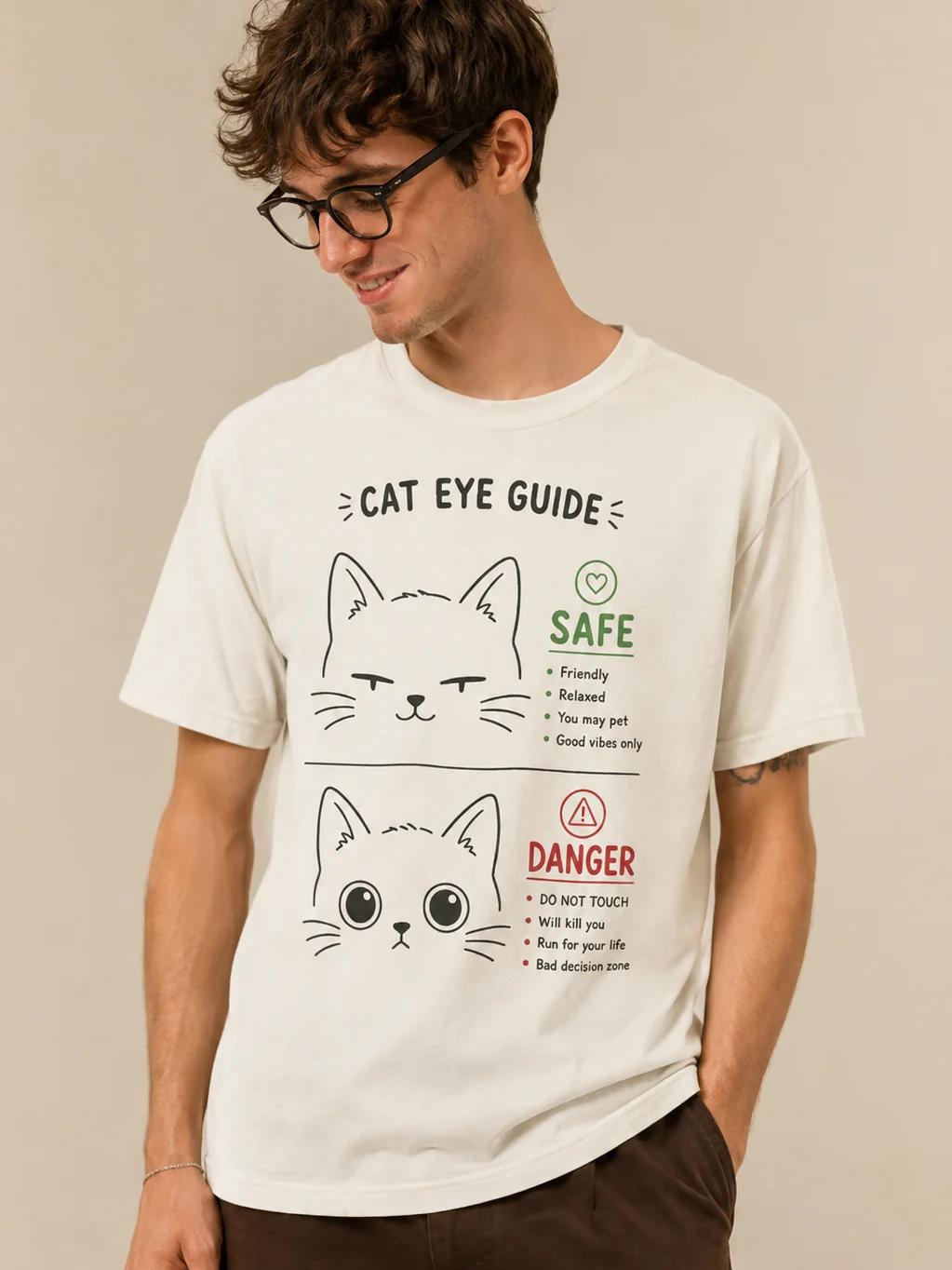 Cat Eye Guide T-Shirt | Funny Cat Lover Tee, Safe vs Danger Cat Mood Shirt, Cute Pet Humor Gift product image (1)